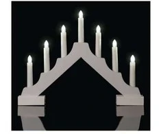 Emos Baltas wooden LED candle holder, 29 cm, 2x AA, indoor, warm baltas, timer