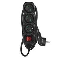 Emos Extension cable 2 m / 3 sockets / with switch / juodas / PVC / 1 mm2