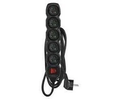 Emos Extension cable 3 m / 5 sockets / with switch / juodas / PVC / 1.5 mm2