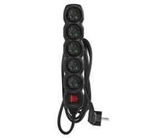 Emos Extension cable 3m / 5 sockets / with switch / juodas / PVC / 1 mm2