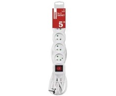 Emos Prailginimo laidas 5 m / 5 rozetės / su jungikliu / baltas / PVC / 1,5 mm2