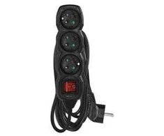 Emos Extension cable 5m / 3 sockets / with switch / juodas / PVC / 1mm2