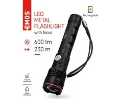 Emos Žibintuvėlis LED pakraunamas USB-C 600lm 3 režimai 100/50/25% hermetiškas Emos P3116 aliuminio juoda alternatyva 3x R03 AAA baterijomis