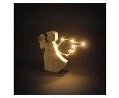 Emos LED wooden decoration - angel, 13 cm, 2x AAA, indoor, warm baltas, timer