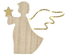 Emos LED wooden decoration - angel, 13 cm, 2x AAA, indoor, warm baltas, timer