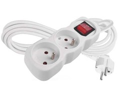 Emos extension cable 3 m / 2 sockets / with switch / baltas / PVC / 1 mm2