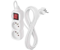 Emos extension cable 3 m / 2 sockets / with switch / baltas / PVC / 1 mm2