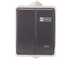 Paviršinis jungiklis EMOS, IP54, 250 V, 2 klavišų, pilkos/juodos sp.