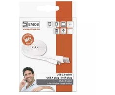 Emos USB-A 2.0 / Lightning MFi charging/data cable, 1 m, baltas