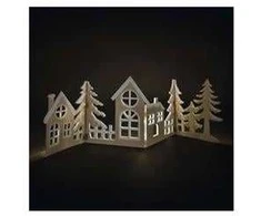 Emos Wooden LED decoration - village, 60 cm, 2x AA, warm baltas, timer
