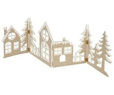 Emos Wooden LED decoration - village, 60 cm, 2x AA, warm baltas, timer