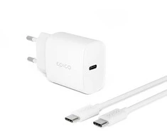 Epico 20 W PD įkroviklio rinkinys su USB-C į USB-C laidu 1,2 m - baltas