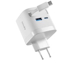 Epico UltraBoost Retractable GaN 65W power adapter EA65c | with built-in cable | baltas | three outputs