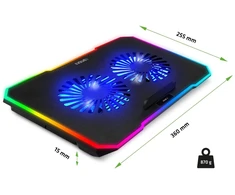 EVOLVEO CoolPro, nešiojamojo kompiuterio aušinimo kilimėlis, 2 ventiliatoriai, RGB foninis apšvietimas, juodas