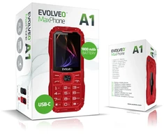 EVOLVEO MaxPhone A1, tlačítkový Dual SIM telefon, červený