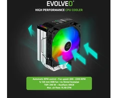 EVOLVEO QuietCool7, procesoriaus aušintuvas su skaitmeniniu ekranu, 6 šilumos vamzdeliais, juodas