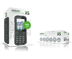 „EVOLVEO StrongPhone X5“, vandeniui atsparus, patvarus dviejų SIM kortelių telefonas, juodos spalvos, pjūklo formos