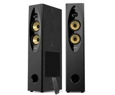 Kompiuterio kolonėlės Fenda F&amp;D T-60X PRO 2.0 pastatomos garso kolonėlės, 120 W RMS (60 W x 2), 1 colio aukštų dažnių garsiakalbis + 2 4 colių garsiakalbiai + 8 colių žemų dažnių garsiakalbis kiekvienam kanalui, BT 5.3 / Optinis / Bendraašis / AUX / USB / Karaoke funkcija / LED ekranas / Nuotolinio valdymo pultas / Mikrofonas / Medinis, Jutiklinis mygtukas, Juodas
