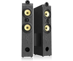 Kompiuterio kolonėlės Fenda F&amp;D T-70X 2.0 ant grindų pastatomi garsiakalbiai, 160 W RMS (80 W x 2), 1 colio aukštų dažnių garsiakalbis + 5,25 colio garsiakalbis + 8 colių žemųjų dažnių garsiakalbis kiekvienam kanalui, BT 5.0 / HDMI (ARC) / optinis / bendraašis / AUX / USB / FM /Karaoke funkcija/ LED Ekranas/Nuotolinis pultelis/Pridedamas mikrofonas/Medinis/Juodas