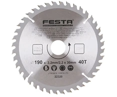 Festa medienos pjūklo diskas TCT, O 190 x 3,2 x 30 mm, 40 dantų