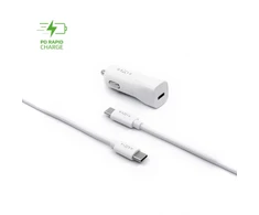 Rinkinys FIXED automobilio įkroviklis su USB-C išvestimi ir USB-C/USB-C laidu, PD palaikymas, 1 metras, 18 W, balta