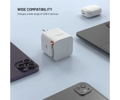 Fixed FIKSUOTAS GaN tinklo įkroviklis su 2xUSB-C palaikymu PD 3.0 su savaime susivyniojančiu laidu 65W baltas