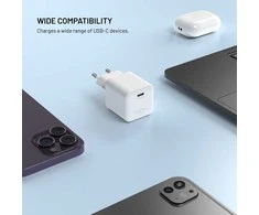 Įkroviklis Fixed Įkroviklis jungiama į tinklą GaNFIXEDMiniz wyjściem USB-C i obsługą PD, 65 W, balta
