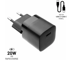 Fixed Mini USB-C 20W + kabelis USB-C/USB-C, juoda