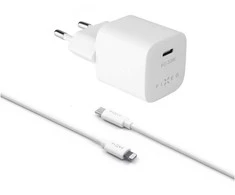 Fixed Mini USB-C 30W + kabelis USB-C/Lightning, balta