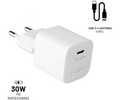 Fixed Mini USB-C 30W + kabelis USB-C/Lightning, balta