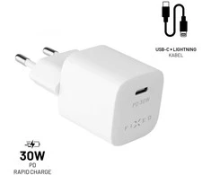 Fixed Mini USB-C 30W + kabelis USB-C/Lightning, balta