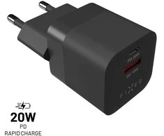 Fixed Fiksuotas Mini USB-C/USB 20W, juodas
