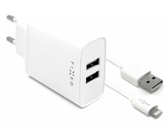 FIXED USB įkroviklis 15W+ USB/Lightning kabelis, baltos spalvos