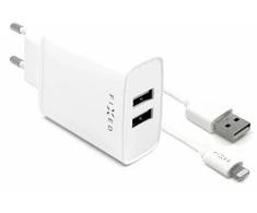 FIXED USB įkroviklis 15W+ USB/Lightning kabelis, baltos spalvos