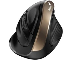 Genius Pelė Ergo Pelė 8250S, 1600DPI, 2,4 [GHz], optinė, 6 klasė, bevielė, juoda ir auksinė, 1 vnt AA, vertikali