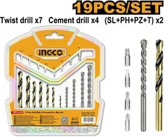 Grąžtas Ingco AKSDB1901 Set of drill bits and hexagonal bits 19pcs