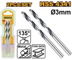 Grąžtas Ingco DBT1200034 HSS metal drill, set of 2, 3mm