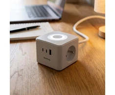 Huslog 12 W įkrovimo stotelė, 2 lizdai, 2 USB-C prievadai, 1 USB prievadas, balta