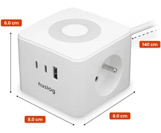 Huslog 12 W įkrovimo stotelė, 2 lizdai, 2 USB-C prievadai, 1 USB prievadas, balta