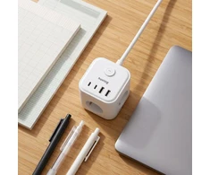 Huslog 15W Charging Station, 3 Outlets, 2 USB-C Ports, 2 USB Ports, Baltas