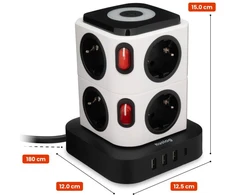 Huslog 15W Charging Station: 8 Outlets, 1 USB-C Port, 3 USB Ports, 1 Baltas LED Light