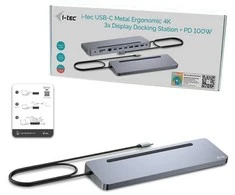 I-TEC USB-C metalinis ergonomiškas 4K 3x Ekrano prijungimo stotelė su PD 100 W
