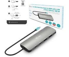 I-tec USB-C Metal Nano 2x HDMI LAN maitinimo tiekimas 100W