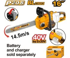 Grandininis pjūklas Ingco CGSLI40168 cordless chainsaw without battery and charger