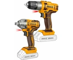 Ingco COSLI230702 AKU machine set - drilling screwdriver and impact wrench incl. 2pcs battery and charger