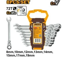 Ingco HKSPAR1083 Ratchet wrench CrMo 8-19mm 8pcs, CrV