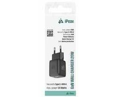 iPEAX GaN 20 W sieninis įkroviklis (USB-C + USB-A), juodas