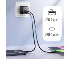 iPEAX GaN 25W WIRED CHARGER (USB-C + USB-A) Juodas