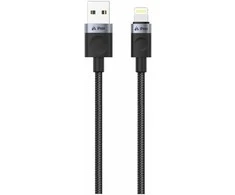 iPEAX TEXTILE CABLE USB-A / LIGHTNING 1.5M, USB 2.0 Juodas