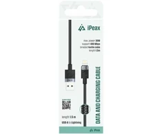 iPEAX USB-A į „Lightning“ audinio kabelis, 1,5 m, USB 2.0, juodas